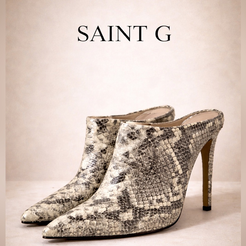 Saint G Snakeskin Textured Leather Mule Heels Pointed Toe Ankle Cut Size 40